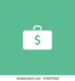 Money Briefcase Dollar Flat Icon On Green Background