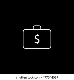 Money Briefcase Dollar Line Icon On Black Background