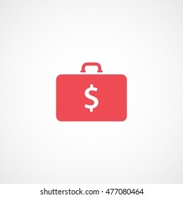 Money Briefcase Dollar Red Flat Icon On White Background