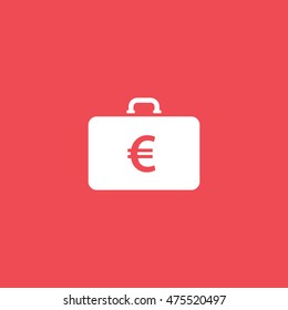 Money Briefcase Euro Flat Icon On Red Background