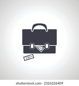 money briefcase icon. money briefcase with money bills icon