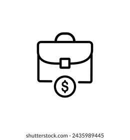 Money briefcase icon. money briefcase with money bills and coins icon