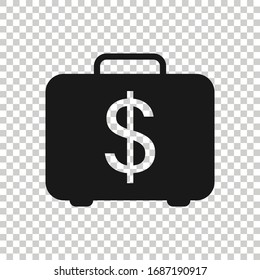 Money briefcase icon in flat style. Cash box vector illustration on white isolated background. Finance business concept.
