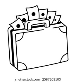 Money briefcase icon in hand drawn style 

