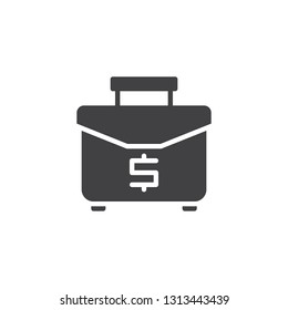 Money briefcase vector icon. filled flat sign for mobile concept and web design. Business case with dollar simple glyph icon. Symbol, logo illustration. Pixel perfect vector graphics