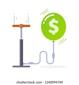 Money bubble. Conceptual illustration. Hand pump inflates balloon with dollar sign