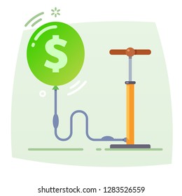 Money bubble. Conceptual illustration. Hand pump inflates balloon with dollar sign
