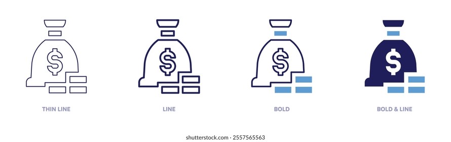 Money budgets icon in 4 different styles. Thin Line, Line, Bold, and Bold Line. Duotone style. Editable stroke.