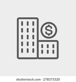 Money building icon thin line for web and mobile, modern minimalistic flat design. Vector dark grey icon on light grey background.