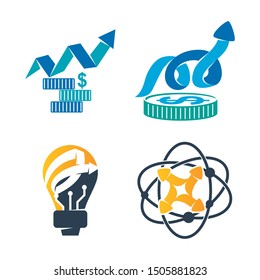 Money Bulb Technology Arrow Direction Vector color Set