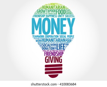 Money bulb word cloud collage concept