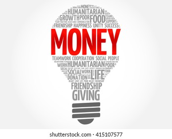 Money bulb word cloud collage concept