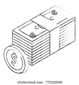 money bundle dollars banknote and coin isometric