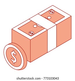 money bundle dollars banknote and coin isometric