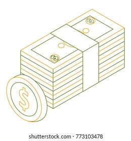 money bundle dollars banknote and coin isometric