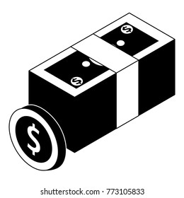 money bundle dollars banknote and coin isometric