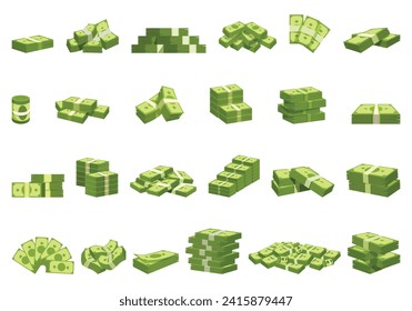 Money bundle icons set cartoon vector. Dollar stack. Cash bunch