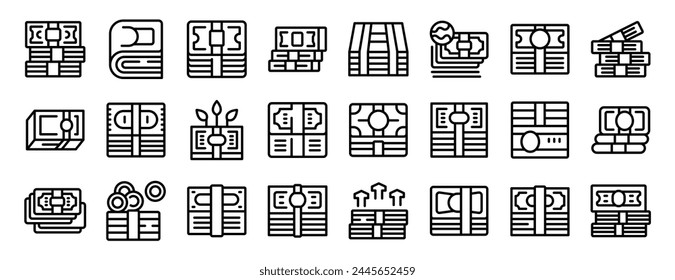 Money bundle icons set outline vector. Dollar stack. Cash bunch paper