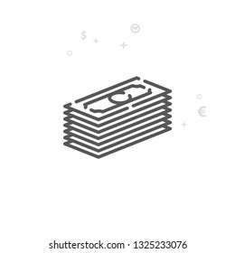 Money Bundle Vector Line Icon. Money and Finance Symbol, Pictogram, Sign. Light Abstract Geometric Background. Editable Stroke. Adjust Line Weight. Design with Pixel Perfection.