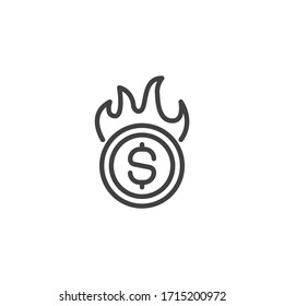 Icono de línea de grabación de dinero. signo de estilo lineal para concepto móvil y diseño web. Icono vectorial de esquema de moneda en dólares. Símbolo, ilustración del logotipo. Gráficos vectoriales