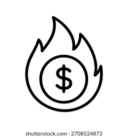 Money is burning vector line icon on a white background Vector line icon on a white background