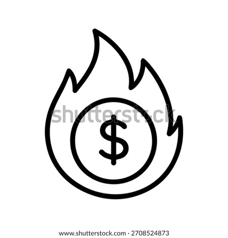 Money is burning vector line icon on a white background Vector line icon on a white background