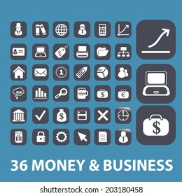 money, business, analytics, presentation icons, signs, symbols set, vector