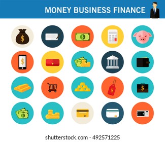 Money business finance concept flat icons.