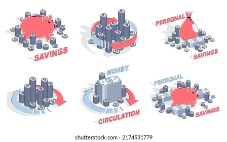 Money business and finance different 3D vector concept designs isolated over white background, perfect illustrations on financial theme collection.