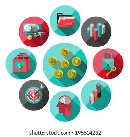 Money, business, finance. Flat icons set for Web and Mobile Application.