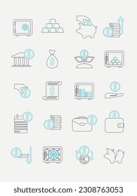 Money and business icons. Vector illustration.