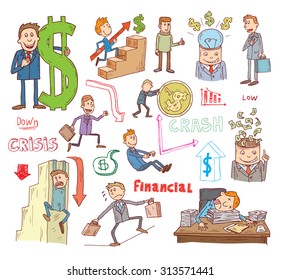 Money and Businessman icons set, hand drawn.