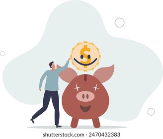 Money to buy happiness, saving for happy retirement or pay for happy lifestyle .flat vector illustration.