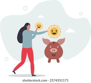 Money to buy happiness, saving for happy retirement or pay for happy lifestyle concept.flat characters.