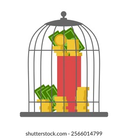 Money in the cage. Vector simple color flat illustration.