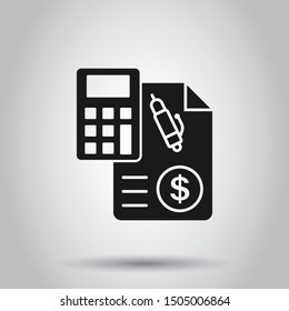 Money Calculation Icon In Flat Style. Budget Banking Vector Illustration On Isolated Background. Financial Payment Business Concept.