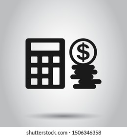 Money calculation icon in flat style. Budget banking vector illustration on isolated background. Financial payment business concept.
