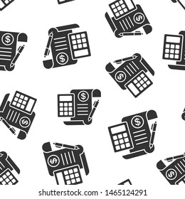 Money calculation icon seamless pattern background. Budget banking vector illustration on white isolated background. Financial payment business concept.