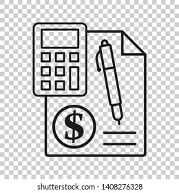 Money calculation icon in transparent style. Budget banking vector illustration on isolated background. Financial payment business concept.