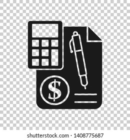 Money calculation icon in transparent style. Budget banking vector illustration on isolated background. Financial payment business concept.