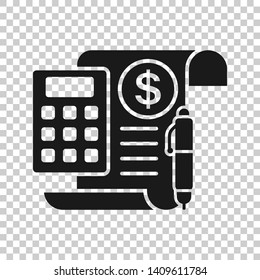 Money calculation icon in transparent style. Budget banking vector illustration on isolated background. Financial payment business concept.