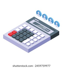 Icono de calculadora de dinero Vector isométrico. Importe de asignación mensual. Cálculo de ganancias financieras