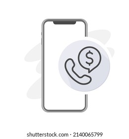 Money At Call, Trader Cash Call, Money Calling, Mobile Phone Icon Bank, Money Market, Payment Request, Loan By Cell Phone Sign Vector Illustration