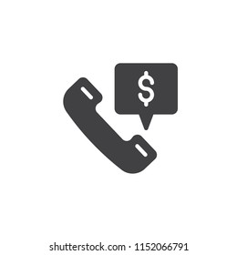Money call vector icon. filled flat sign for mobile concept and web design. Telephone and dollar speech simple solid icon. Symbol, logo illustration. Pixel perfect vector graphics