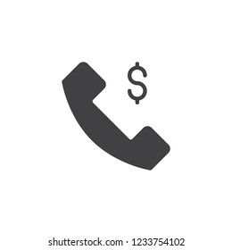 Money call vector icon. filled flat sign for mobile concept and web design. Telephone handset and dollar simple solid icon. Symbol, logo illustration. Pixel perfect vector graphics