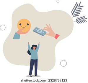Money can buy happiness, philosophy or life success dilemma, financial goal vs work life balance and enjoy life concept.flat vector illustration.