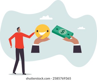 Money can buy happiness, philosophy or life success dilemma, financial goal vs work life balance and enjoy life .business concept.flat character.