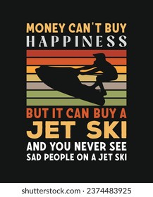 Money can't buy happiness but it can funny Skiing quotes vintage T-shirt Design on black background