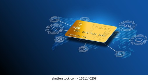 Money cards security transfers and financial transactions. Vector illustration isometric style. Online pay, electronic bill payment notification with email, mobile phone with credit card.