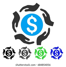 Money Care Hands flat vector icon. Colored money care hands gray, black, blue, green icon versions. Flat icon style for web design.